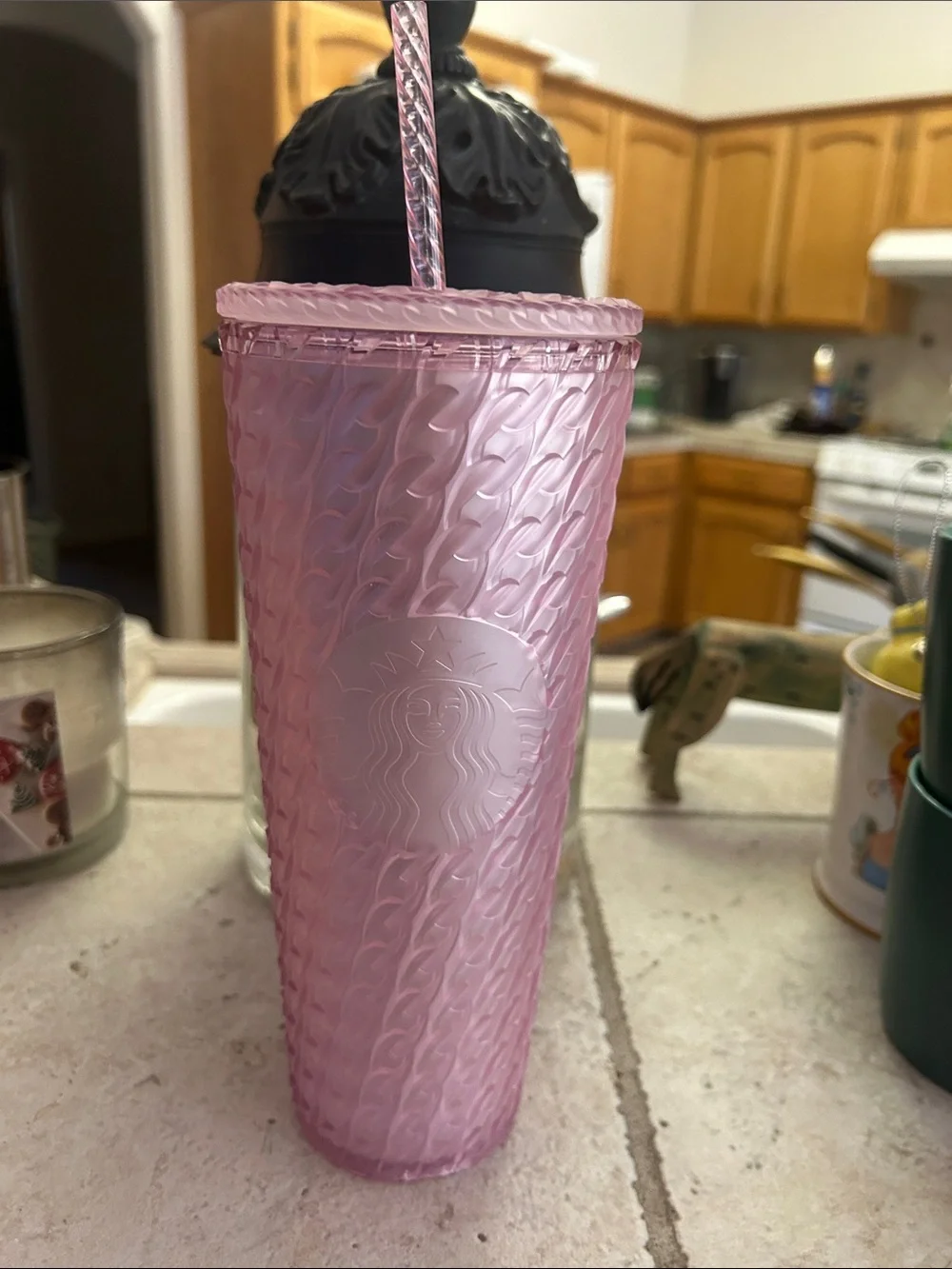 Starbucks Pink Textured Cold Cup with Matching Straw